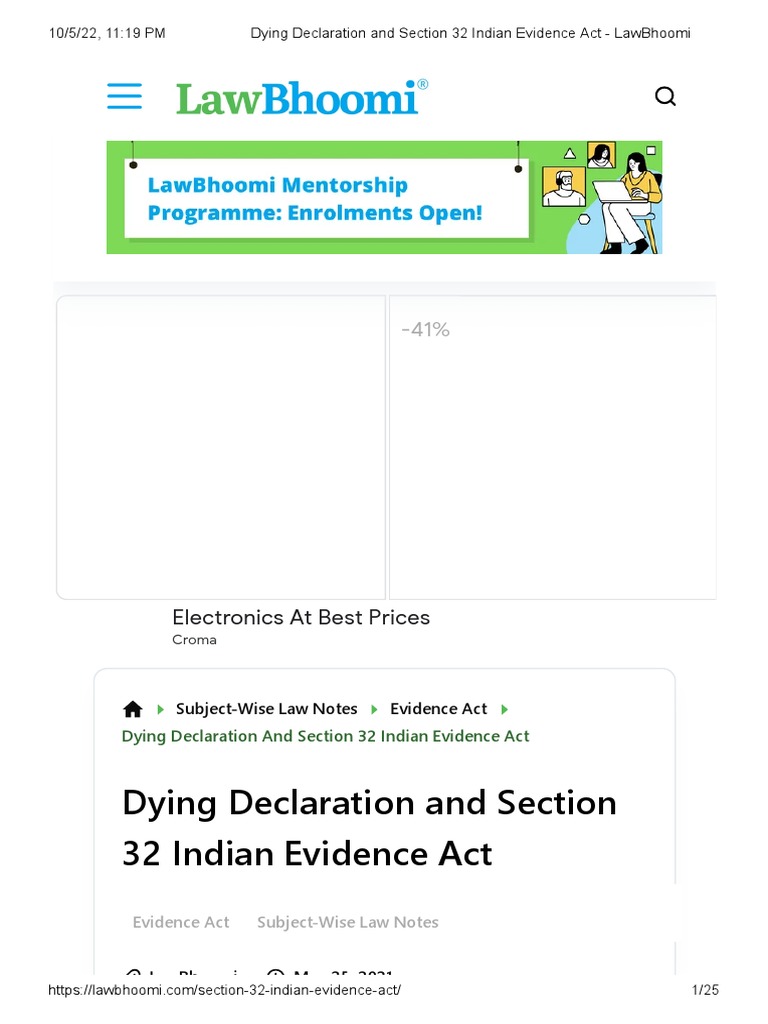 Dying Declaration and Section 32 Indian Evidence Act LawBhoomi PDF Common Law Evidence