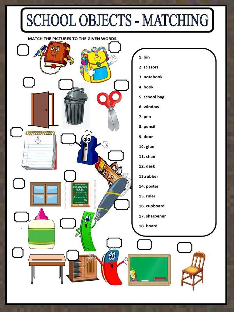 Classroom Objects Matching Activity | PDF