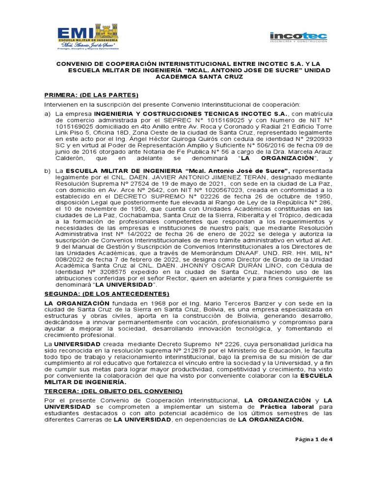 Modelo Convenio Interinstitucional Incotec Emi Rv Incotec Pdf