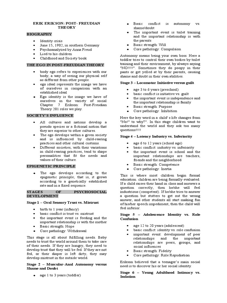 Erik Erikson Psychosocial Theory PDF Human Life Stages Childhood