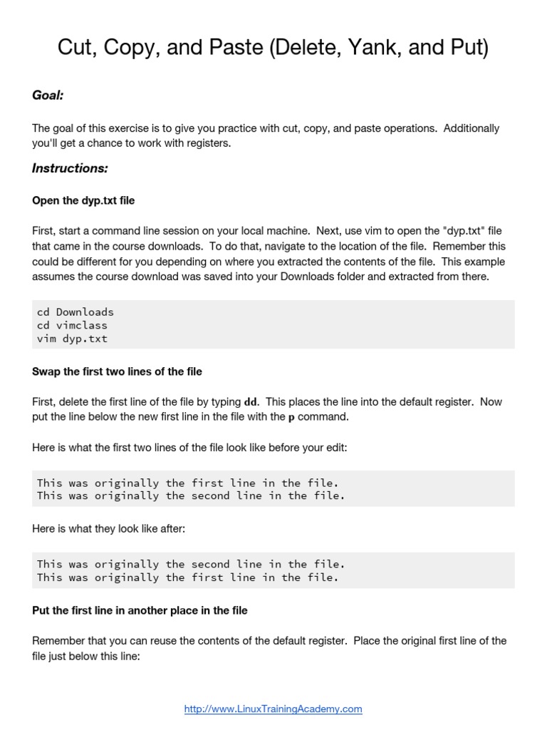 Cut, Copy, Paste Vim Practice PDF Computer File Computer Data