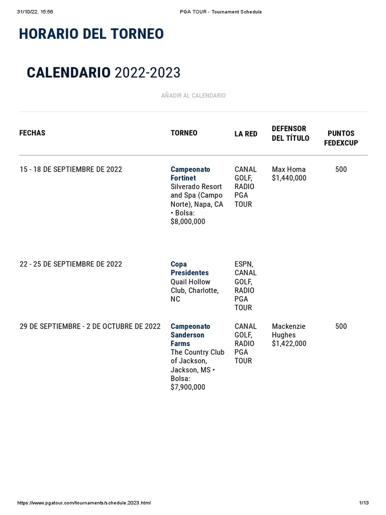 Image Result For Pga Tour Tournament Schedule