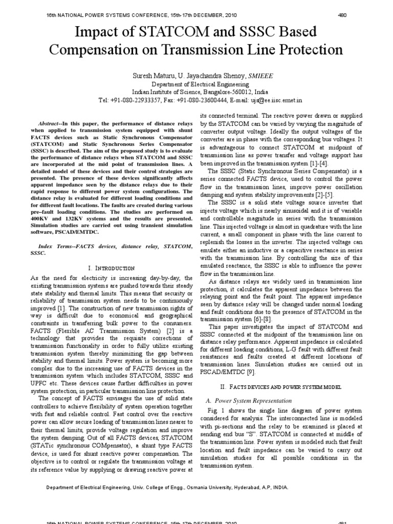 STATCOM and SSSC Impact on Relay Protection | PDF | Electric Power ...