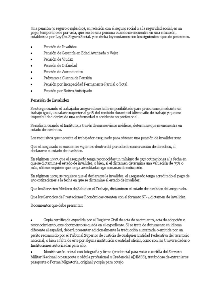 Tipos y Requisitos Pension Imss | PDF | Certificado de nacimiento | Pensión