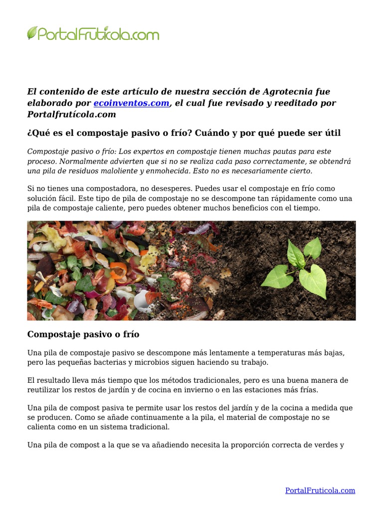 ¿Qué Es El Compostaje Pasivo o Frío Cuándo y Por Qué Puede Ser Útil ...