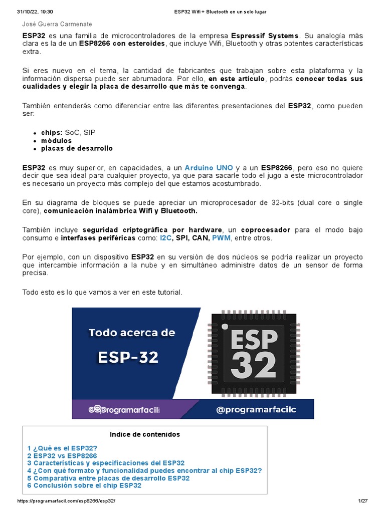 Características del ESP32 y su Datasheet | PDF | Sistema en un chip ...