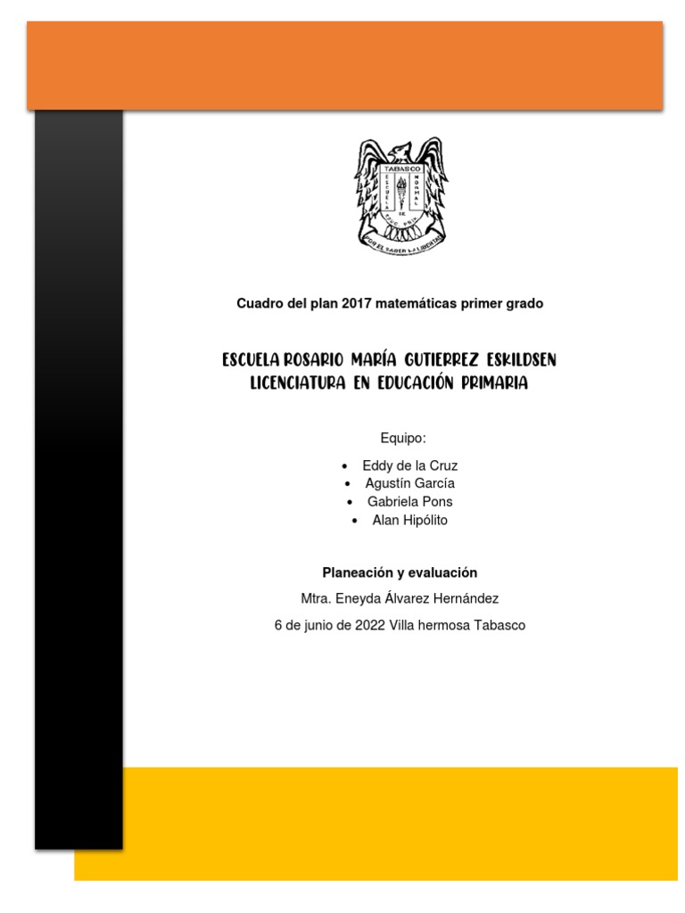 PLAN Y PROGRAMA DE ESTUDIO DE 2017 Matematicas Primer Grado | PDF ...