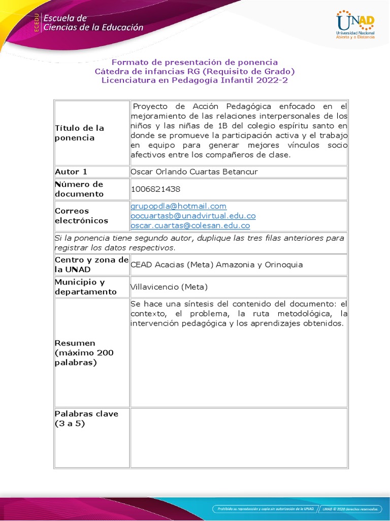 Formato 1 - Formato de Ponencia | PDF | Aprendizaje | Pedagogía