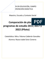 Comparación Planes De Estudio 2011, 2017 y 2022
