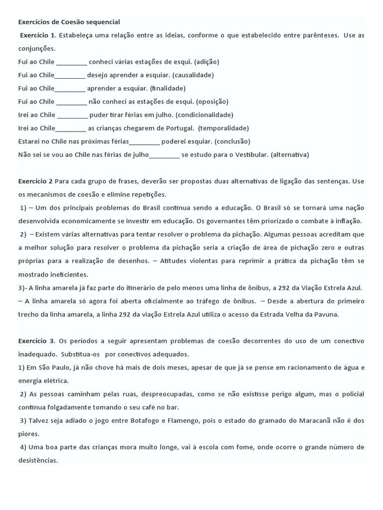 Exercícios e Tabela de Coesão Sequencial | PDF