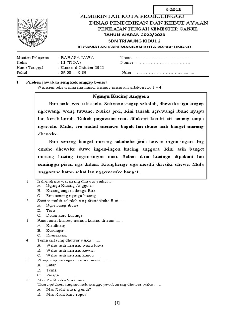 Menggali Lebih Dalam: Soal Bahasa Jawa Kelas 3 dan Relevansinya dalam Pembelajaran