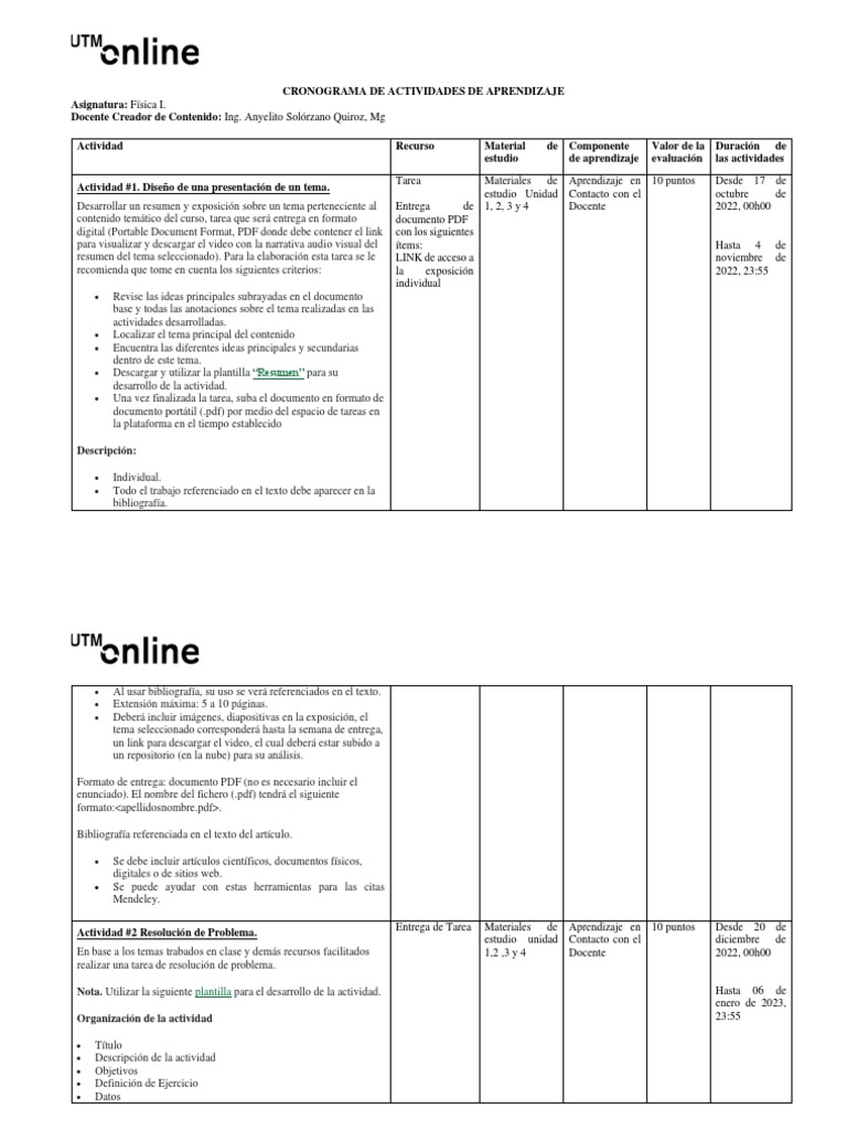 Cronograma de Actividades de Aprendizaje 2022-Ii | PDF | Bibliografía ...