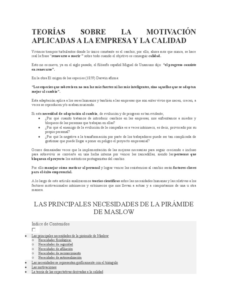 Teorías de Motivación en Empresas | PDF | Motivación | Motivacional