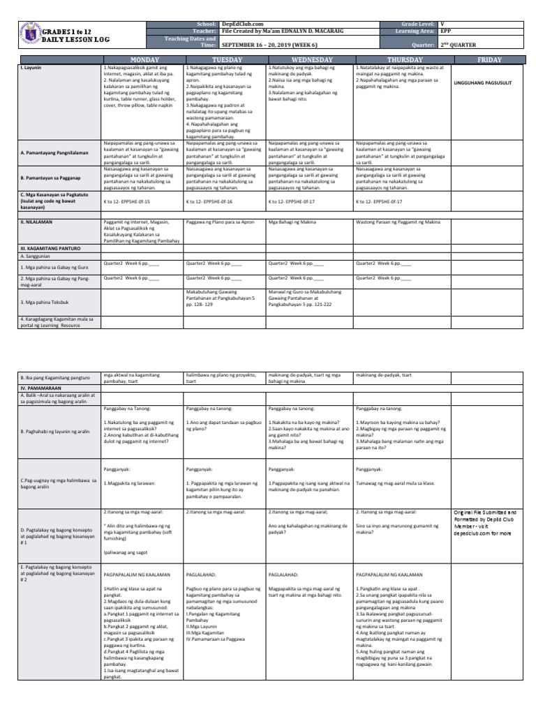 DLL - Epp 5 - Q2 - W6 | PDF