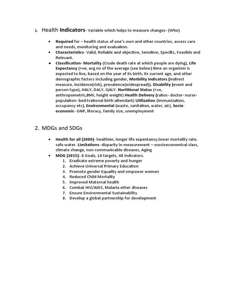 Health Indicators PDF Millennium Development Goals Health Sciences