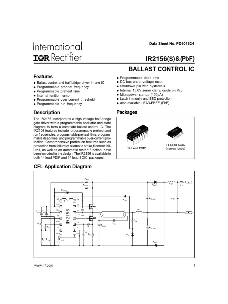 IR2156S Ballast Control IC Overview | PDF | Capacitor | Voltage