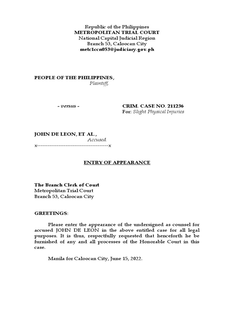 9 Entry of Appearance As Counsel PDF