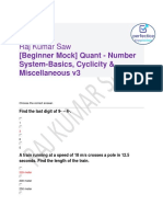 Beginner Mock Quant Number System Basics, Cyclicity & Miscellaneous