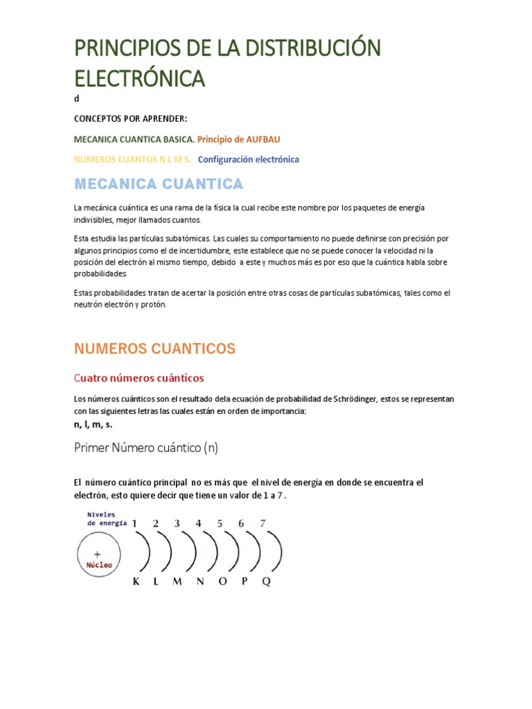 Números Cuánticos y Configuración Electrónica | PDF | Mecánica cuántica ...