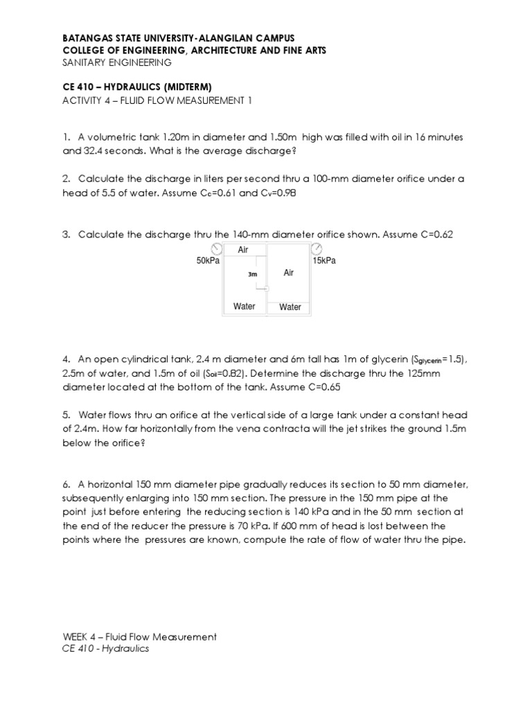 Activity 4 - Orifice and Venturi Meter | PDF | Flow Measurement | Gas ...