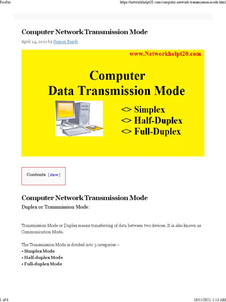 Computer Network Transmission Mode Network Help PDF Duplex