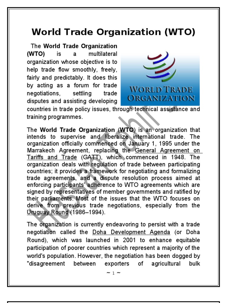 WTO & Its Consequences On Pakistan | PDF | Uruguay Round | World Trade ...