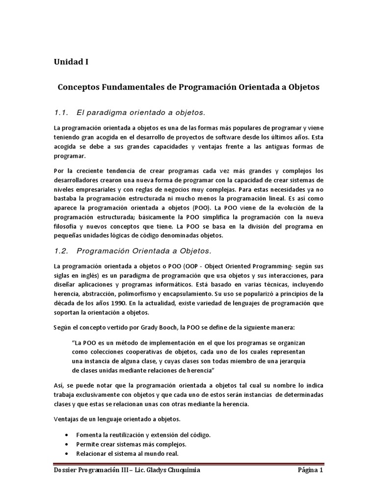 Fundamentos de Programación Orientada a Objetos | PDF | Objeto ...