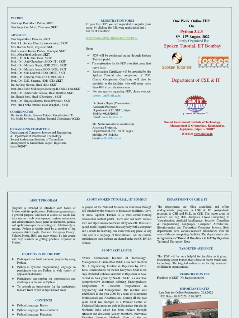 Spoken Python FDP Brochure | PDF | Information Technology | Python ...