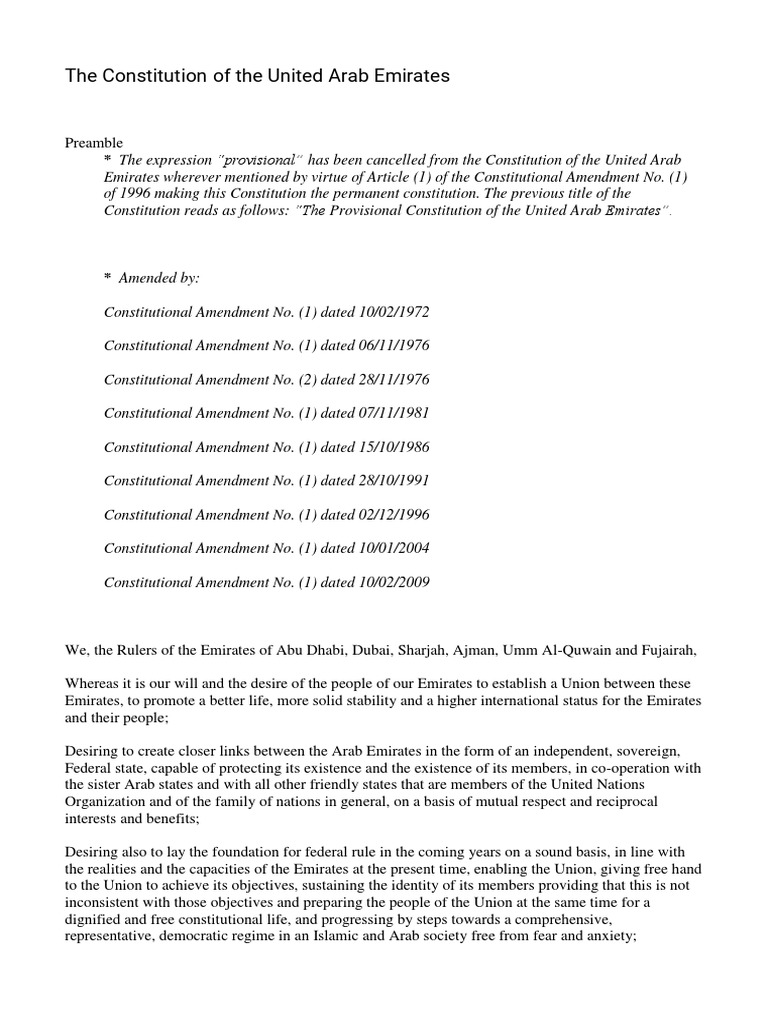 The Constitution of The United Arab Emirates | PDF | Federal Government ...