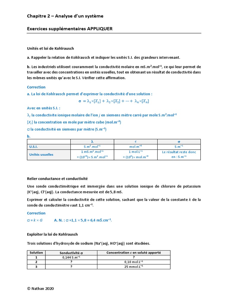 ch02 61 Exos Sup | PDF | Conductivité électrique | Chimie