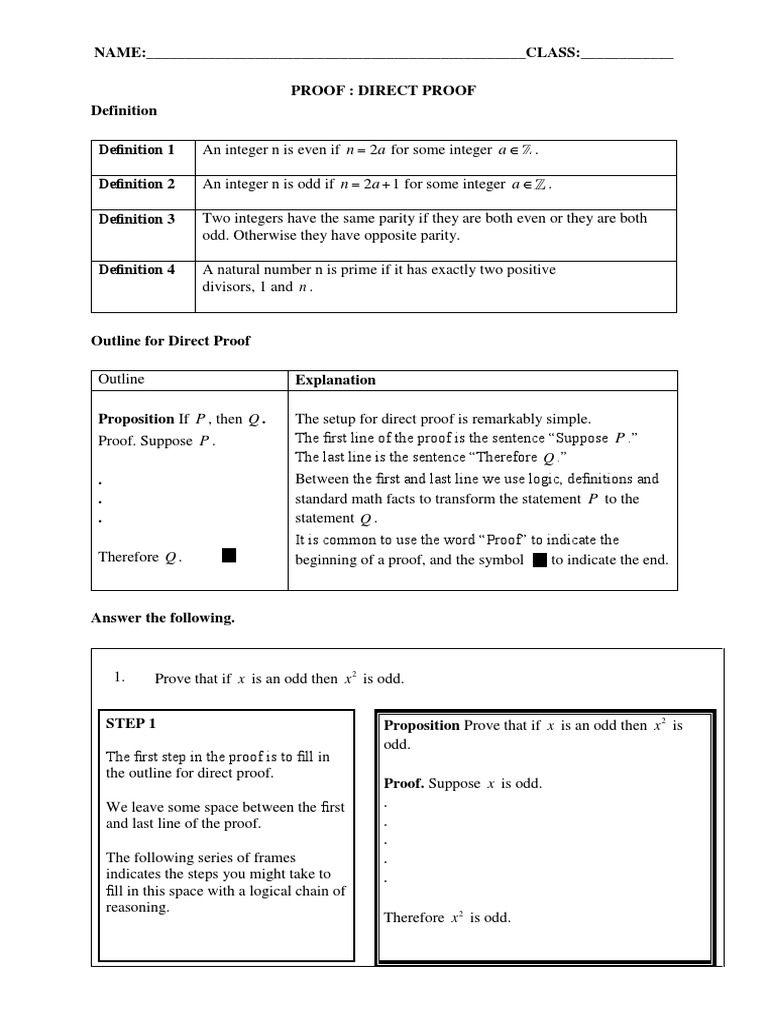 Proof part 1 direct proof pdf mathematical proof theorem