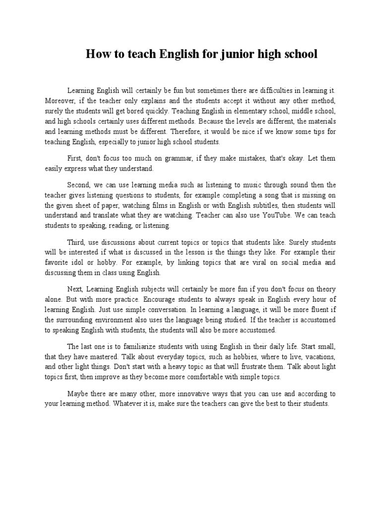 How To Teach English For Junior High School PDF Teachers English