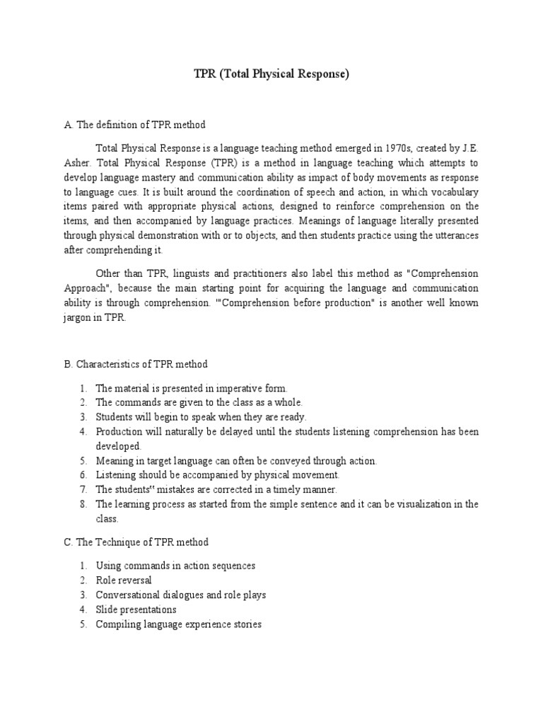 TPR Method | PDF | Cognitive Psychology | Cognition