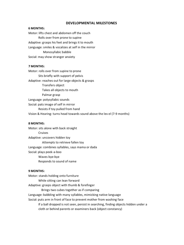 Developmental Milestones | PDF | Wellness
