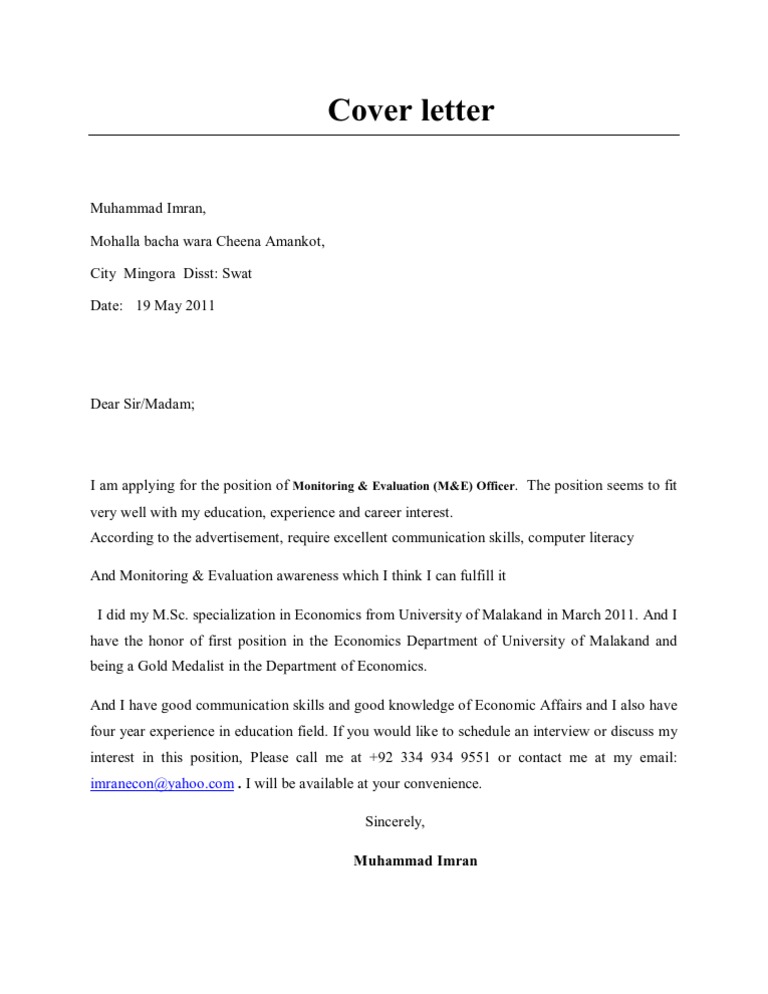 Cover Letter M E Cognition Psychology
