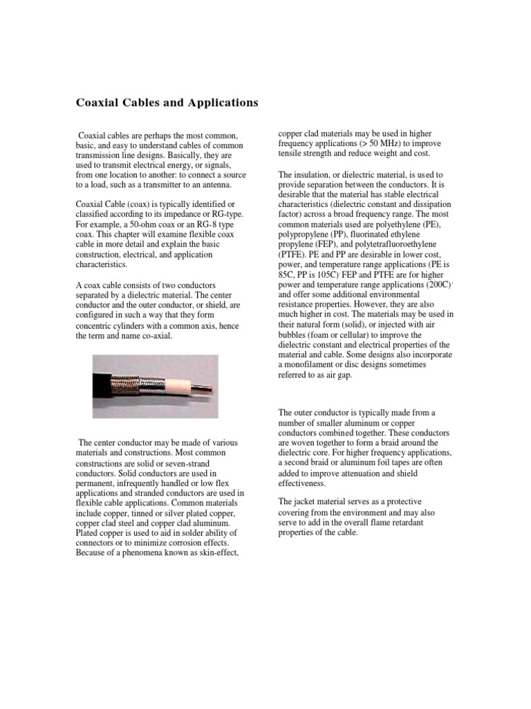 About Coaxial Cable | PDF | Coaxial Cable | Cable