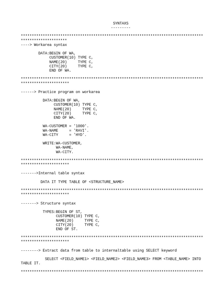 Abap Syntax | PDF | Software | Computer Engineering