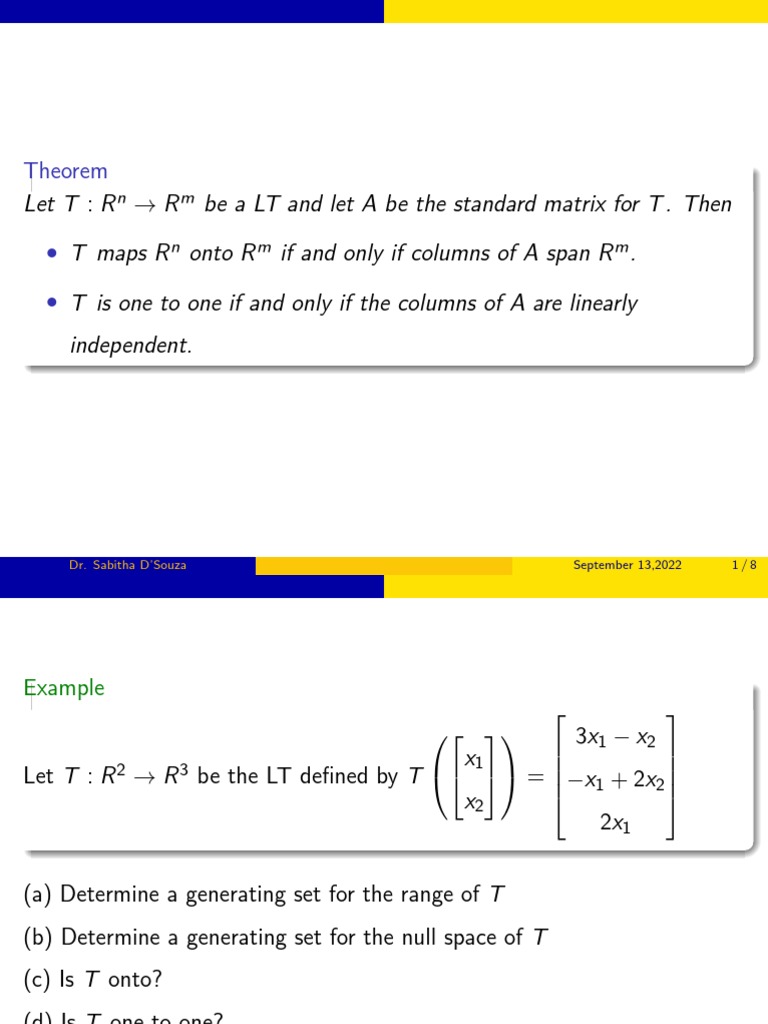 Linear Transformations and their Standard Matrices PDF Matrix