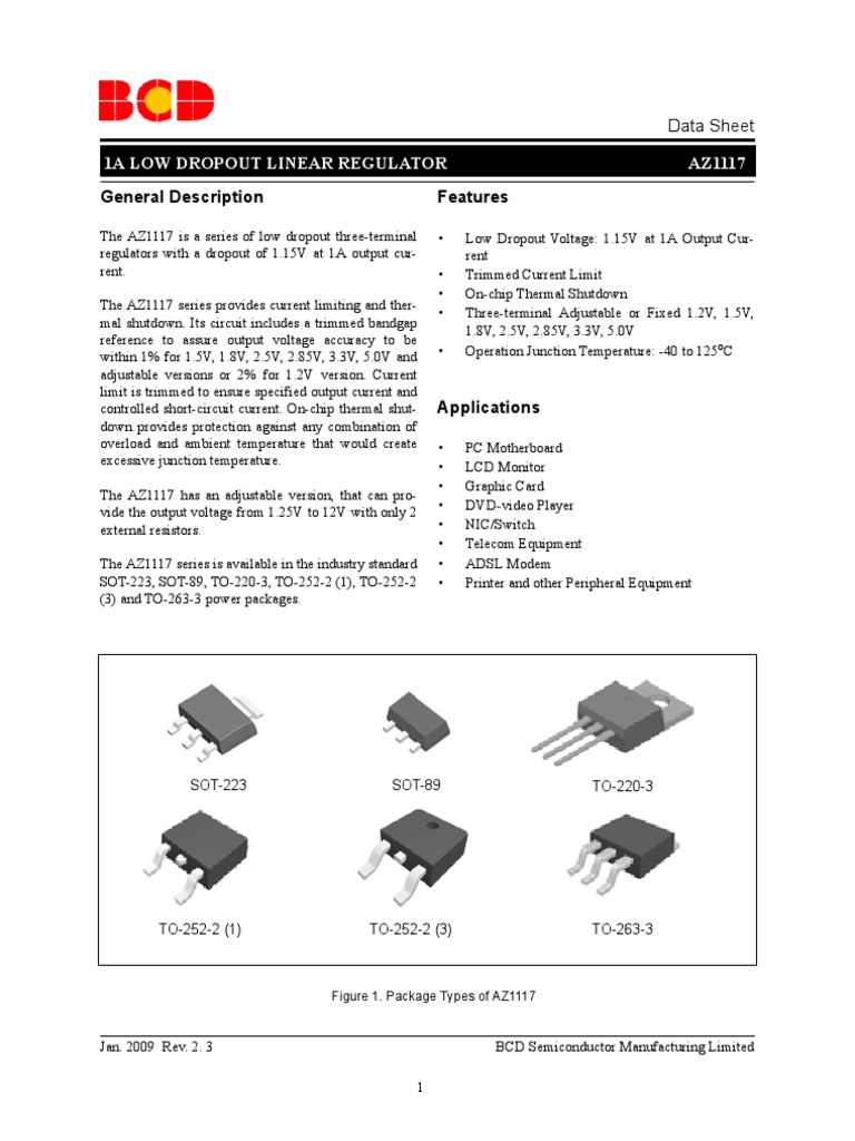 1A Low Dropout Linear Regulator Az1117 | PDF | Electricity | Electronic ...