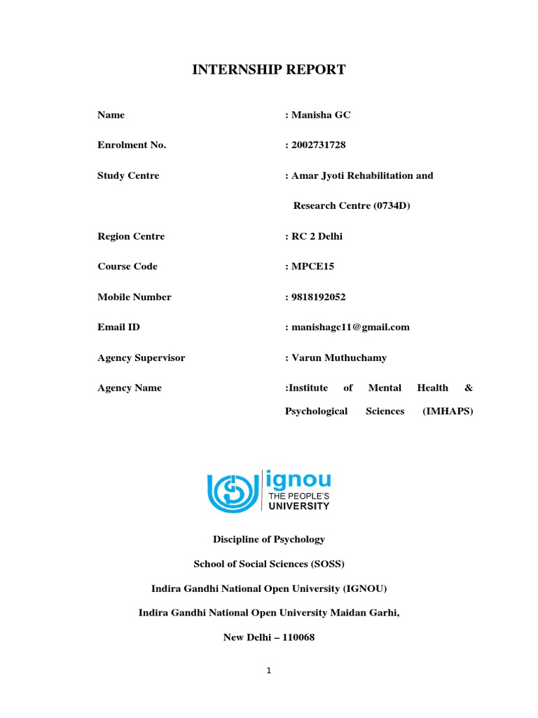 Internship Report PDF Clinical Psychology Psychological Evaluation