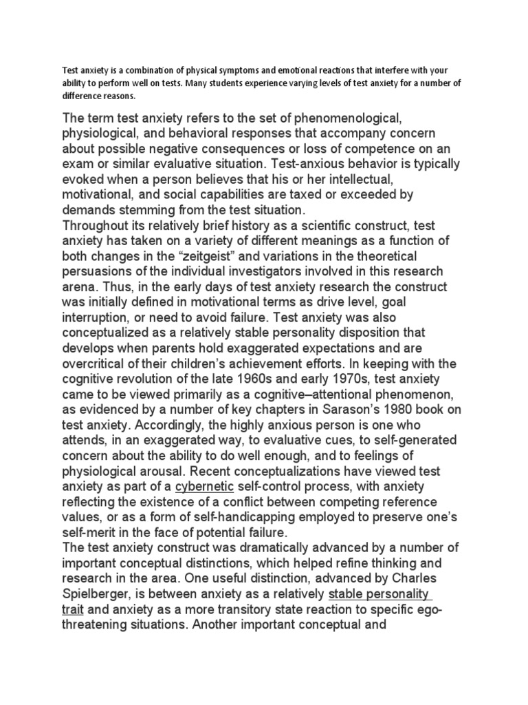 Test Anxiety Is A Combination of Physical Symptoms and Emotional