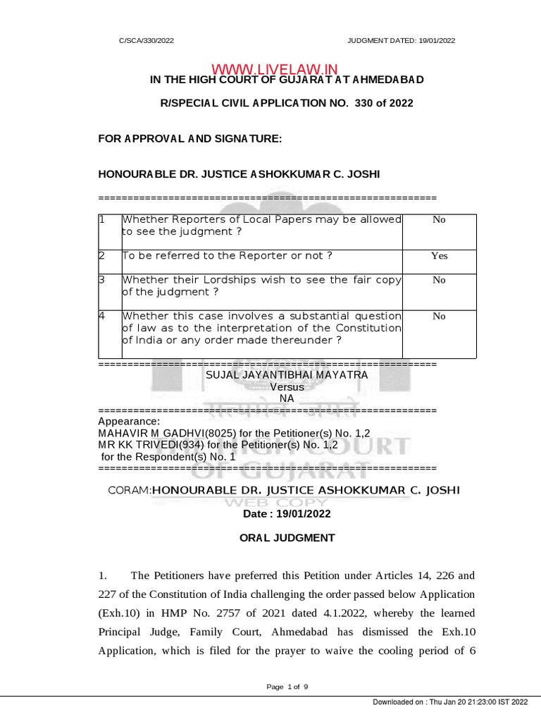 Petition challenging dismissal of application for waiving coolingoff