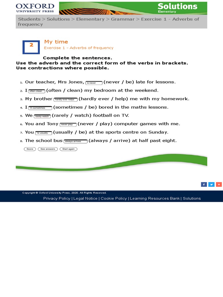 Adverbs of Frequency Exercise for Students | PDF | Language Arts ...