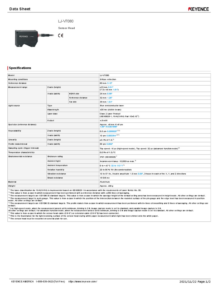 LJ-V7080 Datasheet | PDF | Laser | Light