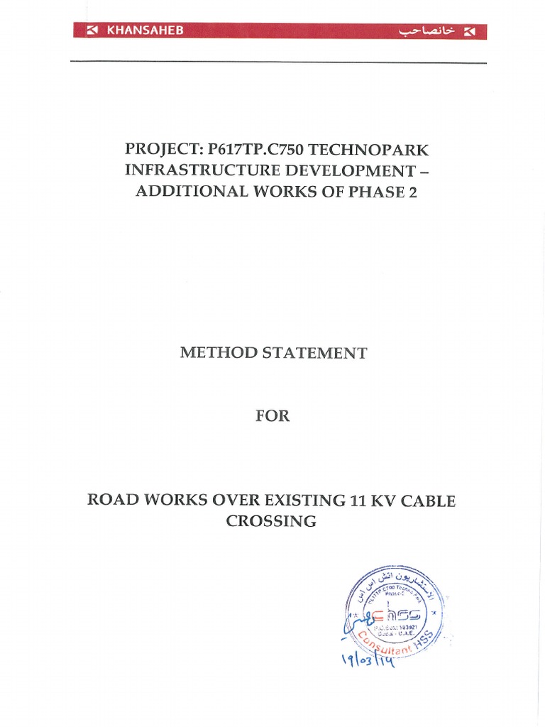 29-Method Statement-Roadworks Over Existing 11KV Crossing | PDF