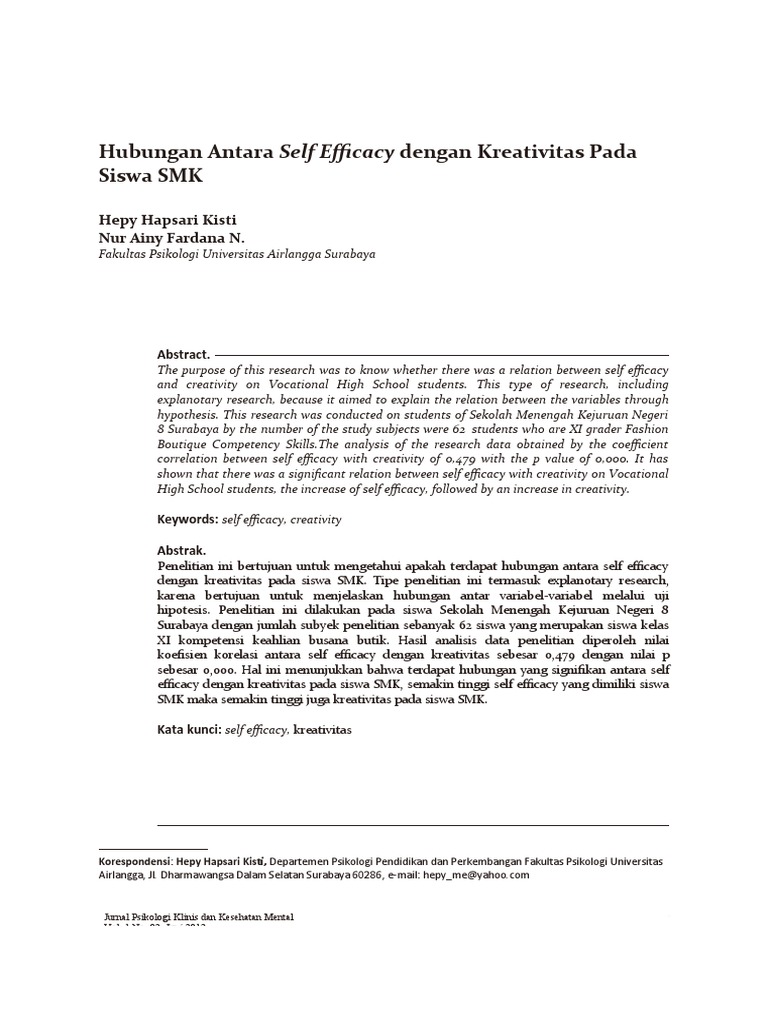 Hubungan Self Efficacy dan Kreativitas SMK | PDF
