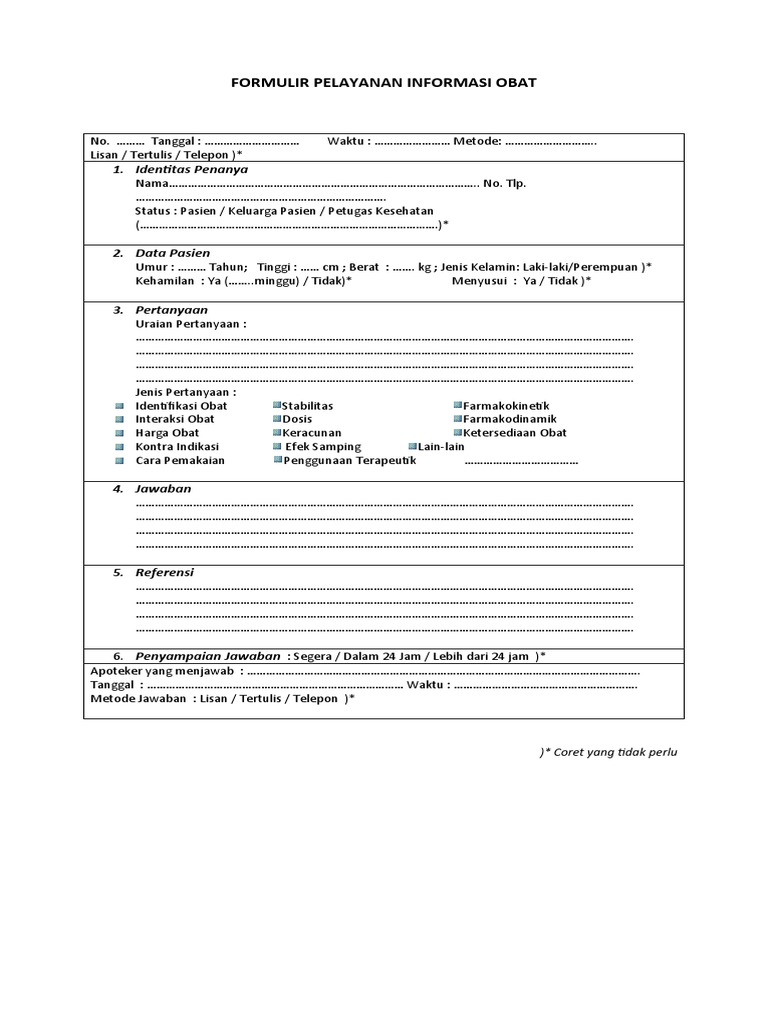 Formulir Pelayanan Informasi Obat | PDF