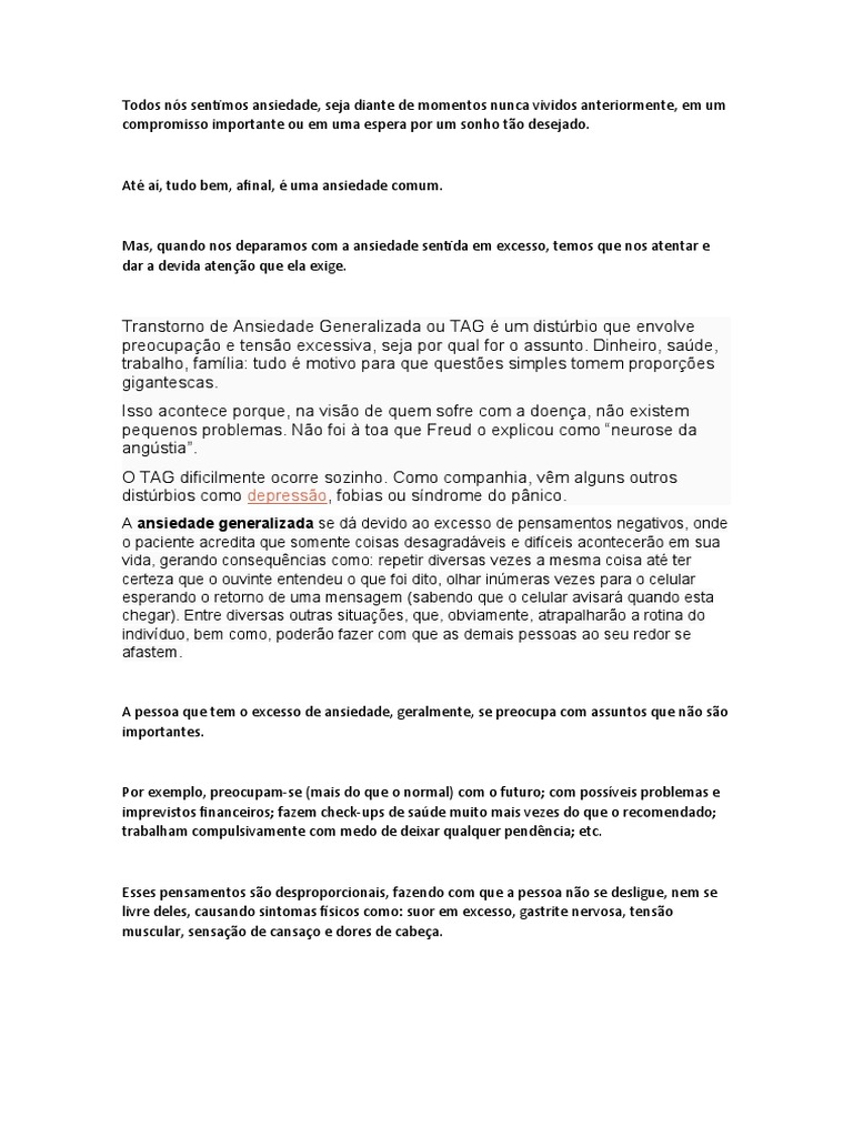 Transtorno de Ansiedade Generalizada | PDF