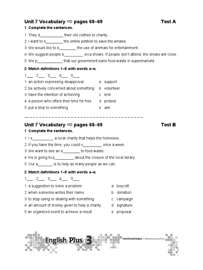 Unit 7 Vocabulary and Language Tests | PDF | Vocabulary