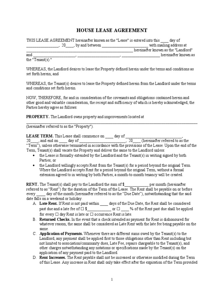 House Lease Agreement Template | PDF | Lease | Leasehold Estate
